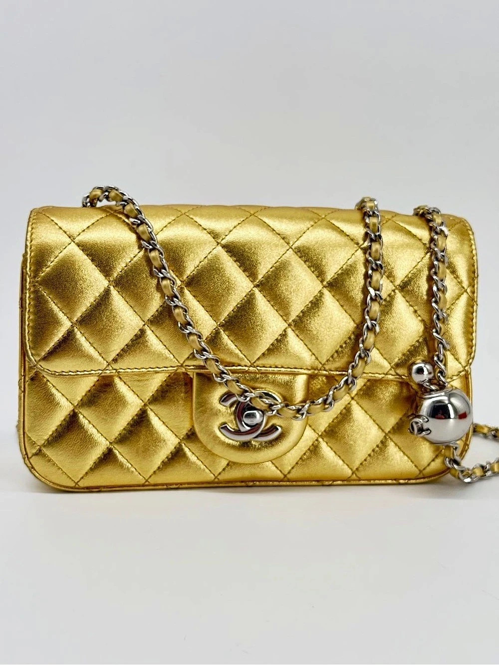 Chanel Mini Pearl Crush Flap Bag Quilted Gold